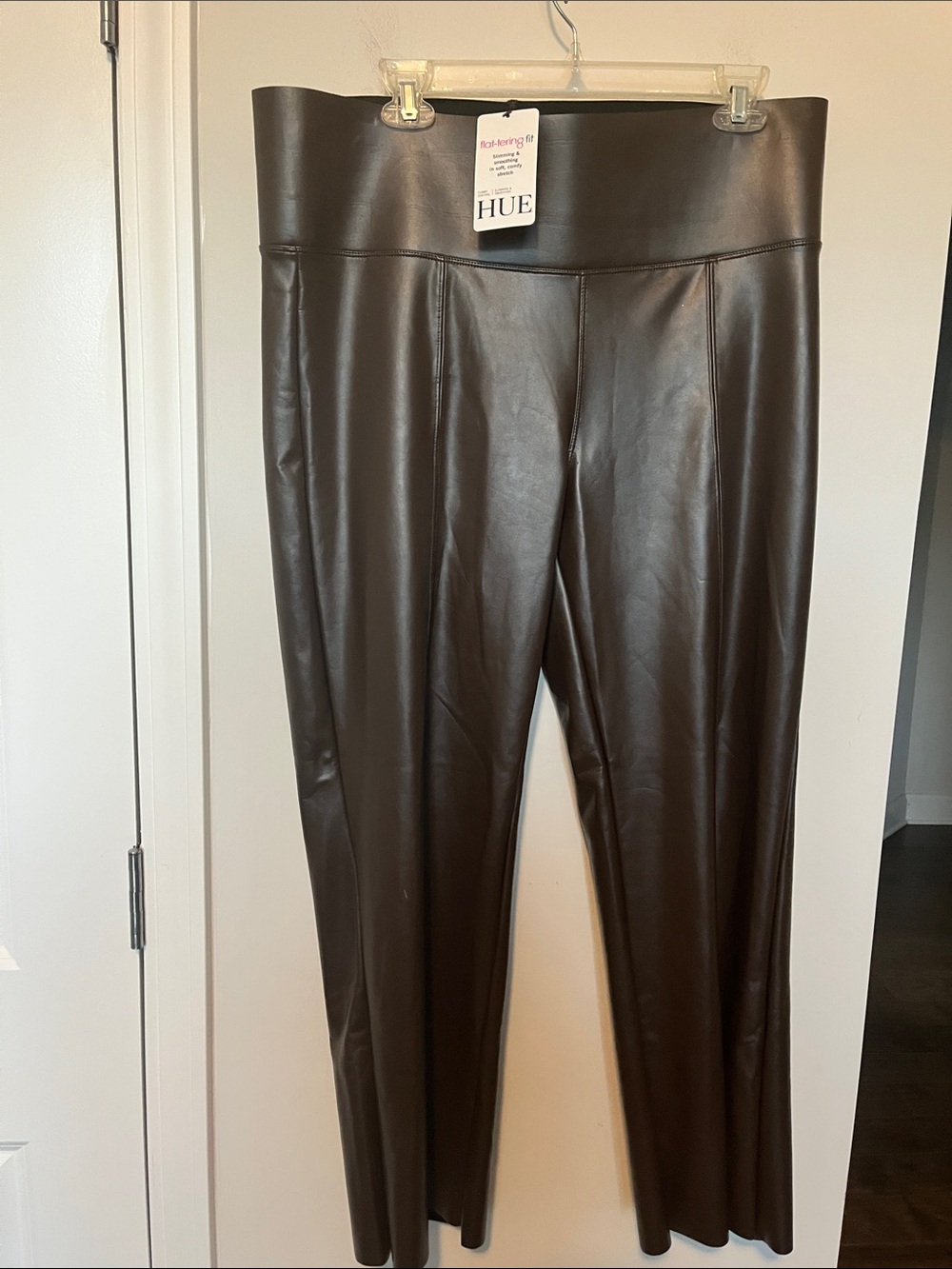 HUE Faux Leather Leggings in Dark Brown